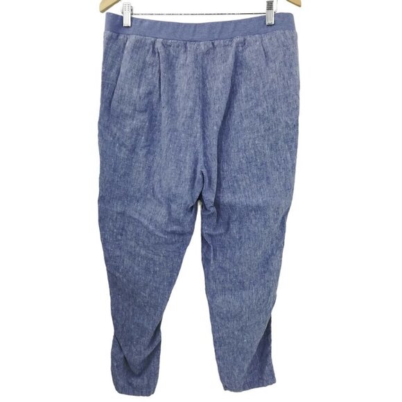 J Jill Love Linen Blue Pull On Tapered Ankle Pants Size M Pockets Lightweight - Picture 8 of 10